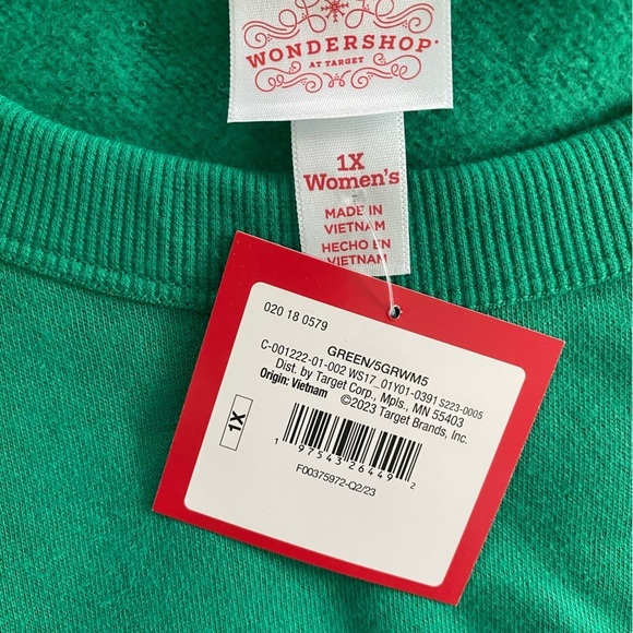 Wondershop Long Sleeve Green Christmas Holiday Sweatshirt NWT Size 1X - Picture 3 of 4